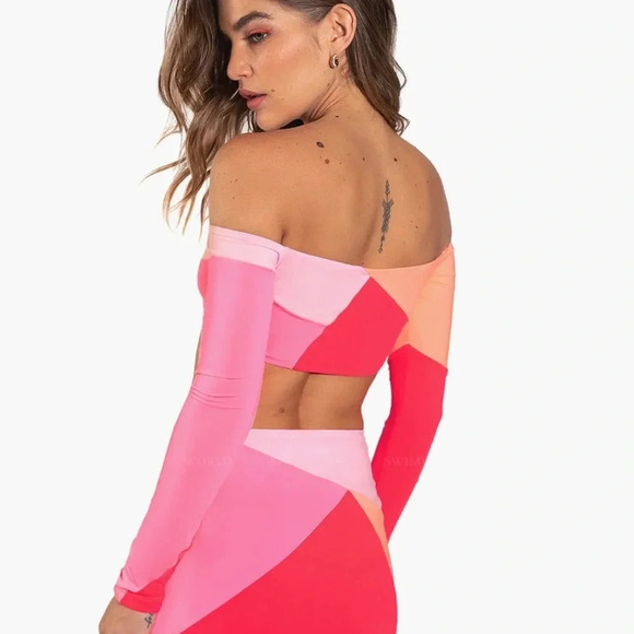 NWT OneOne Swimwear SET Bikini Gili Antonia Fernanda Pink Red NEW Long Sleeve - Picture 4 of 7